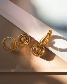 Rosette Coil Charm Hoops | Cubic Zirconia | Gold