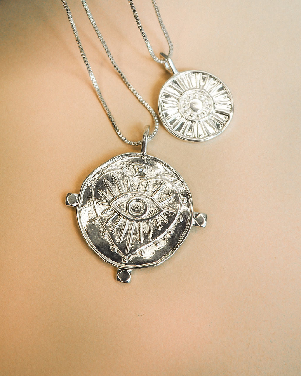 Evil Eye Double Coin Necklace - Silver | Plated Silver