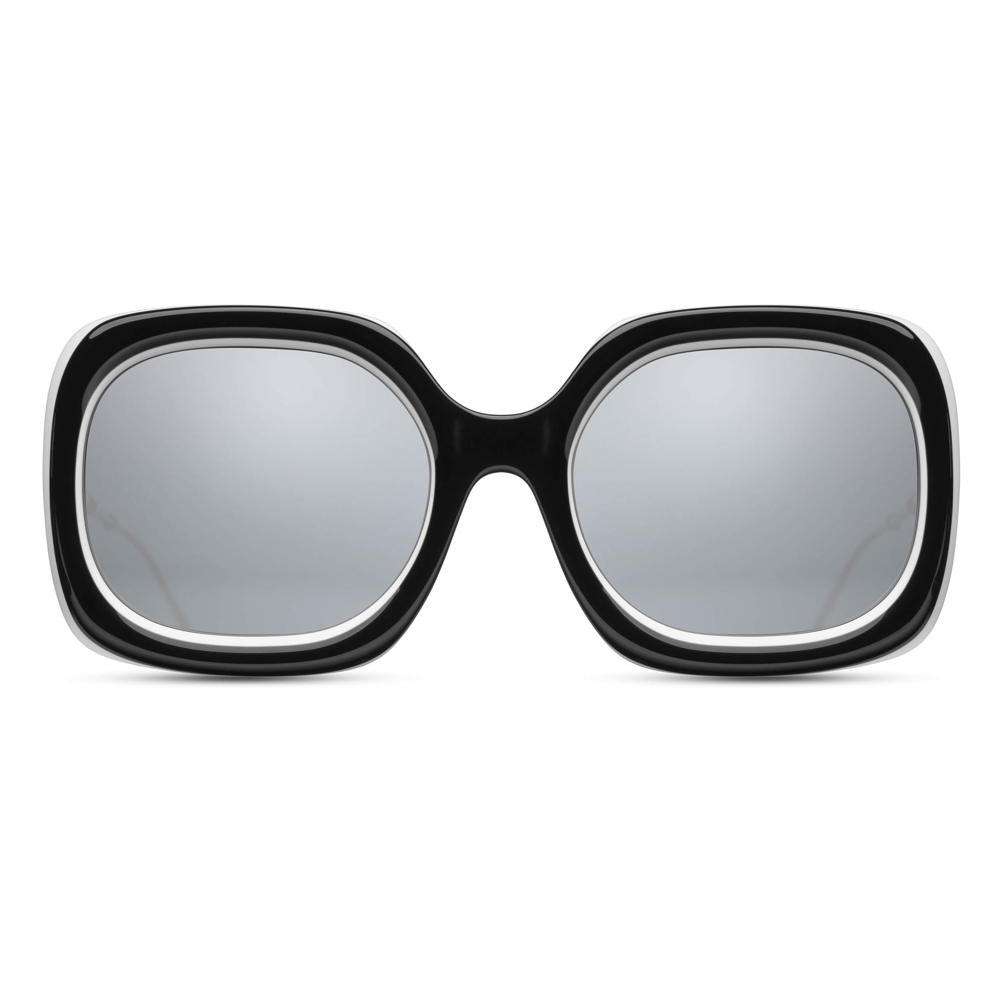 M2035 Square Sunglass | Black/White | Silver Mirror Lenses