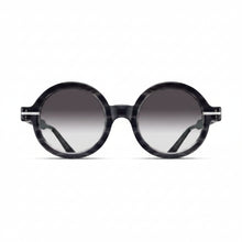 Unisex | M2059 Round Sunglass | Black Stripe/Brushed Silver | Grey Gradient Lenses | 48MM
