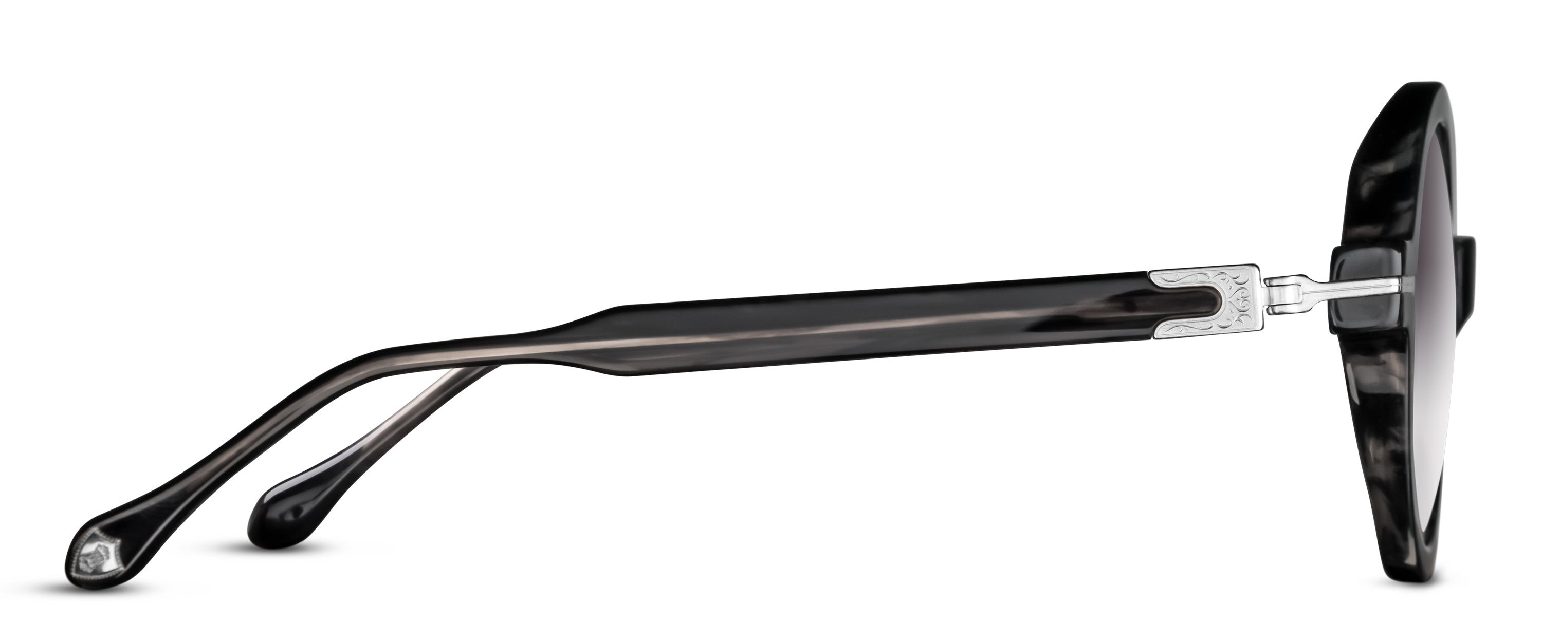 Unisex | M2059 Round Sunglass | Black Stripe/Brushed Silver | Grey Gradient Lenses | 48MM