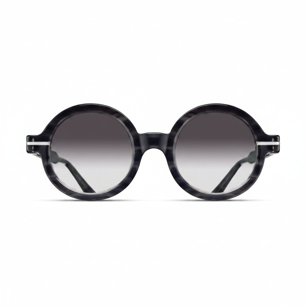 Unisex | M2059 Round Sunglass | Black Stripe/Brushed Silver | Grey Gradient Lenses | 48MM