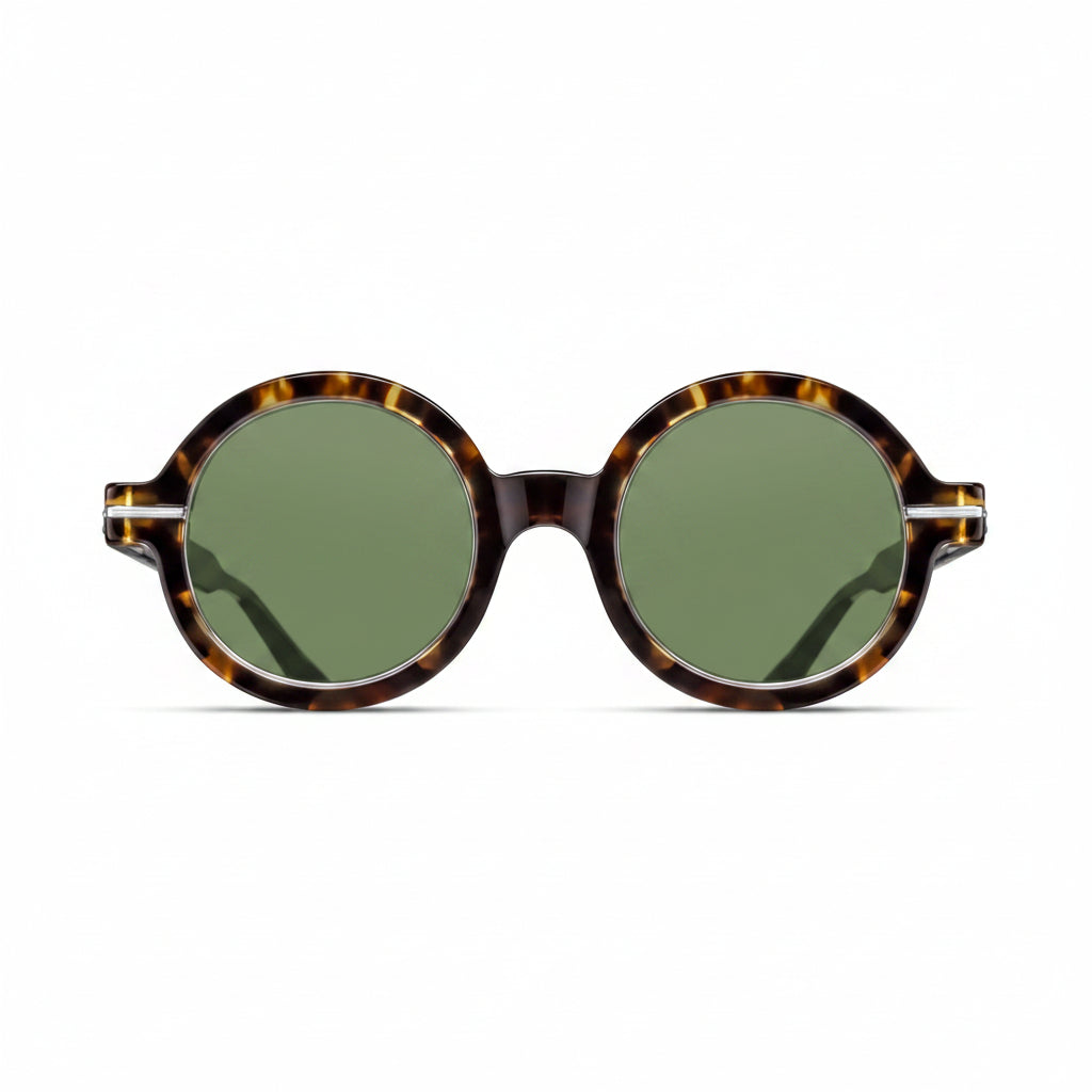 Unisex | M2059 Round Sunglass | Tokyo Tortoise/Brushed Silver | Sage Green Lenses | 48MM