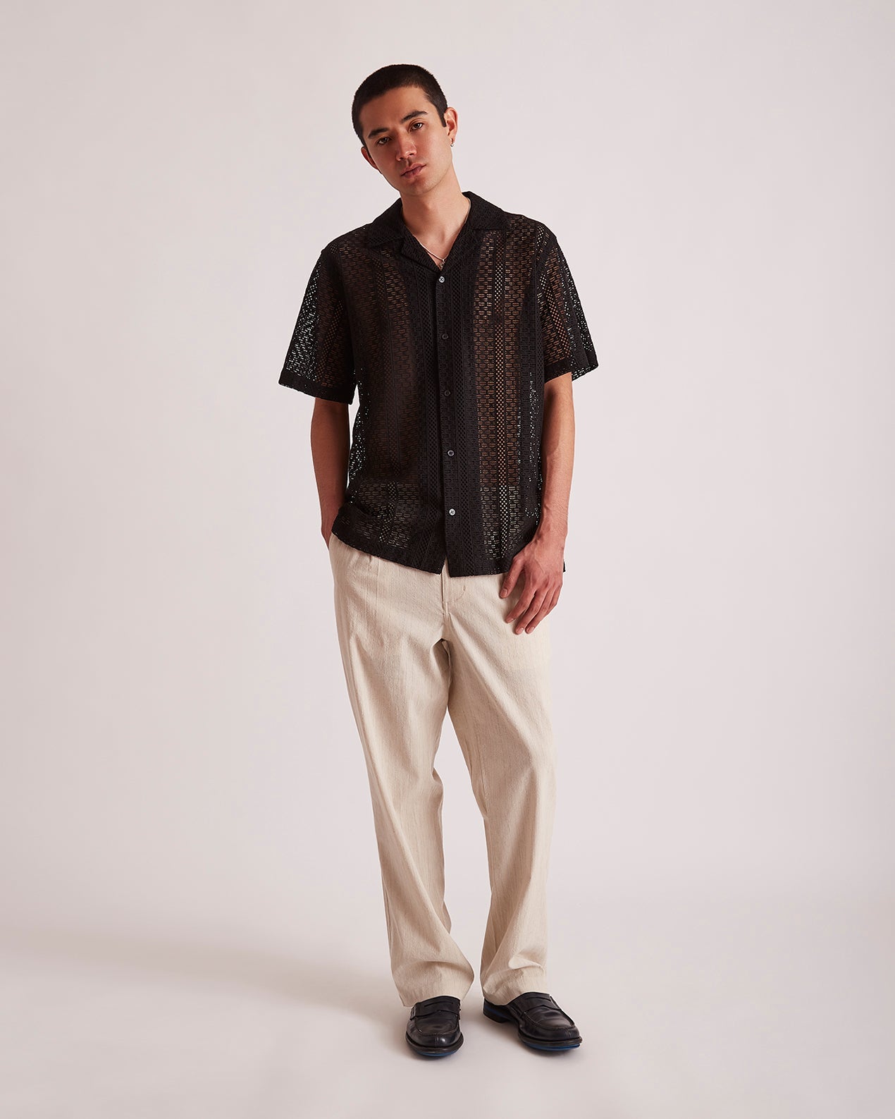 Mens | Canty Cotton Lace SS Shirt | Black