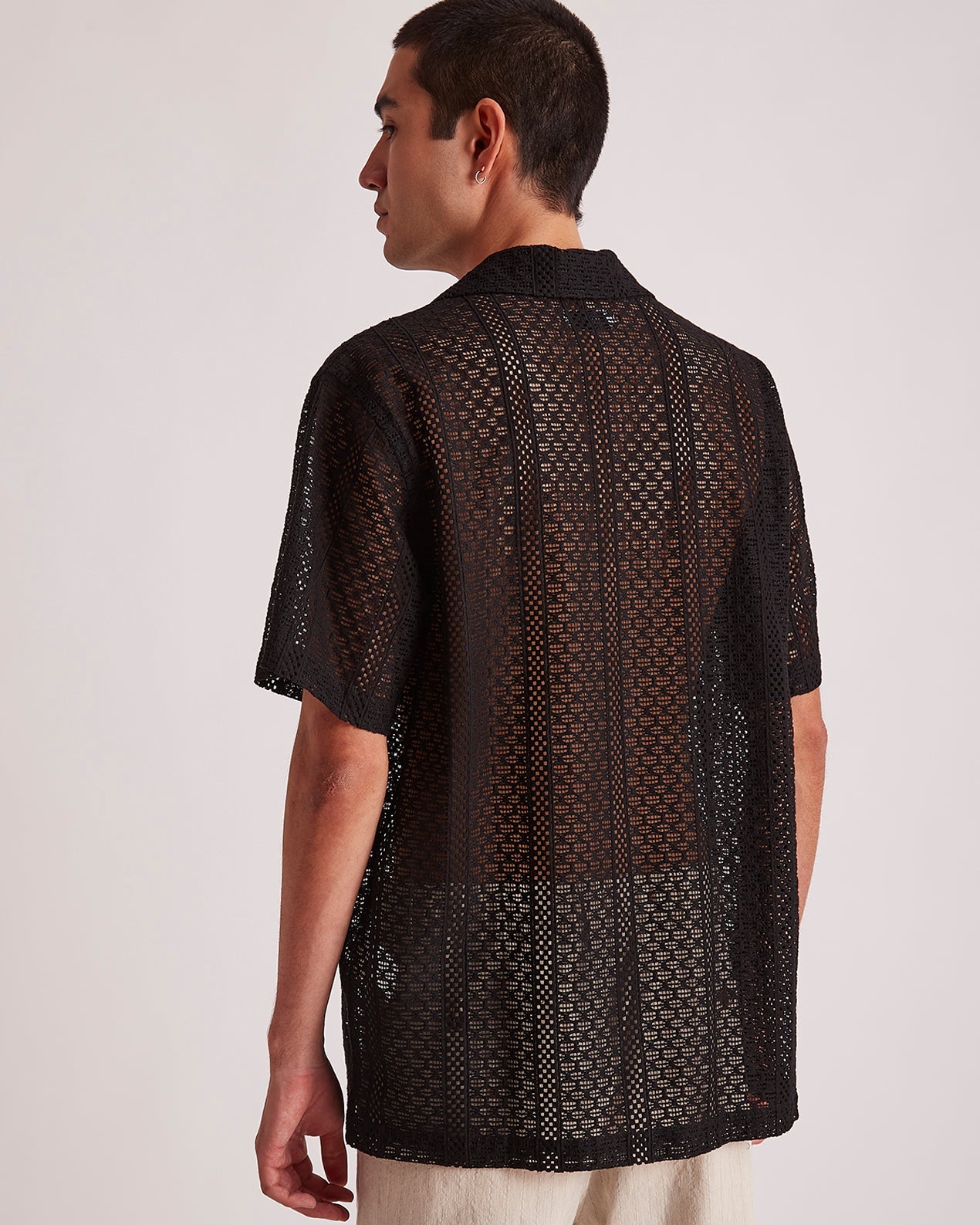 Mens | Canty Cotton Lace SS Shirt | Black