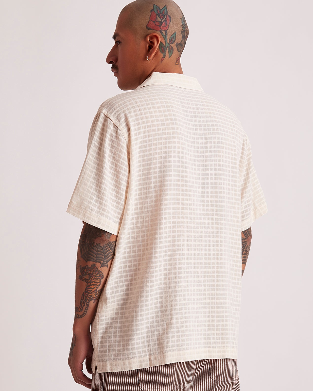 Mens | Canty Sheer Check SS Shirt | Antique White