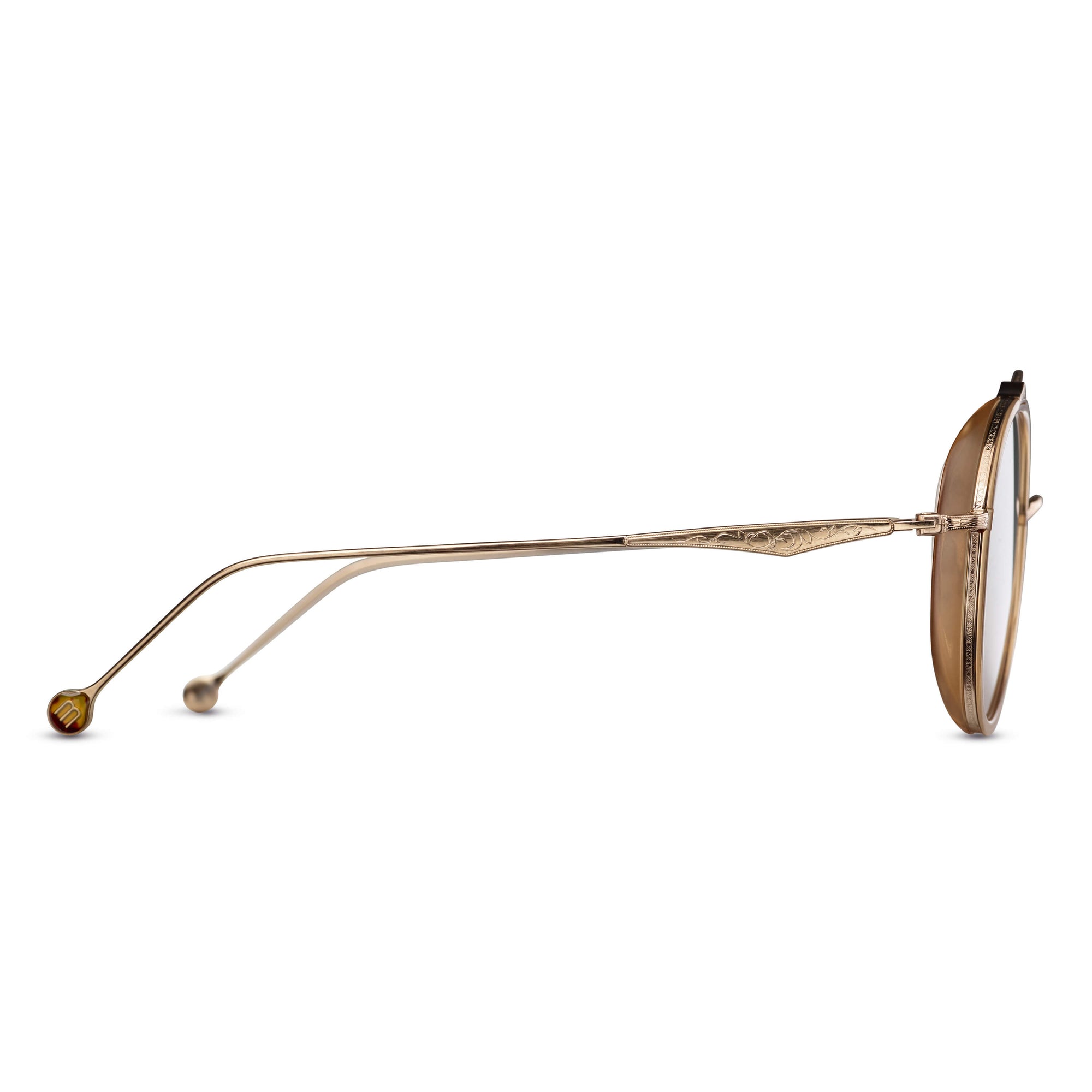 M3044-S Round Sunglass | Brushed Gold - Matte Caramel | Brown Gradient Gold Flash Lenses