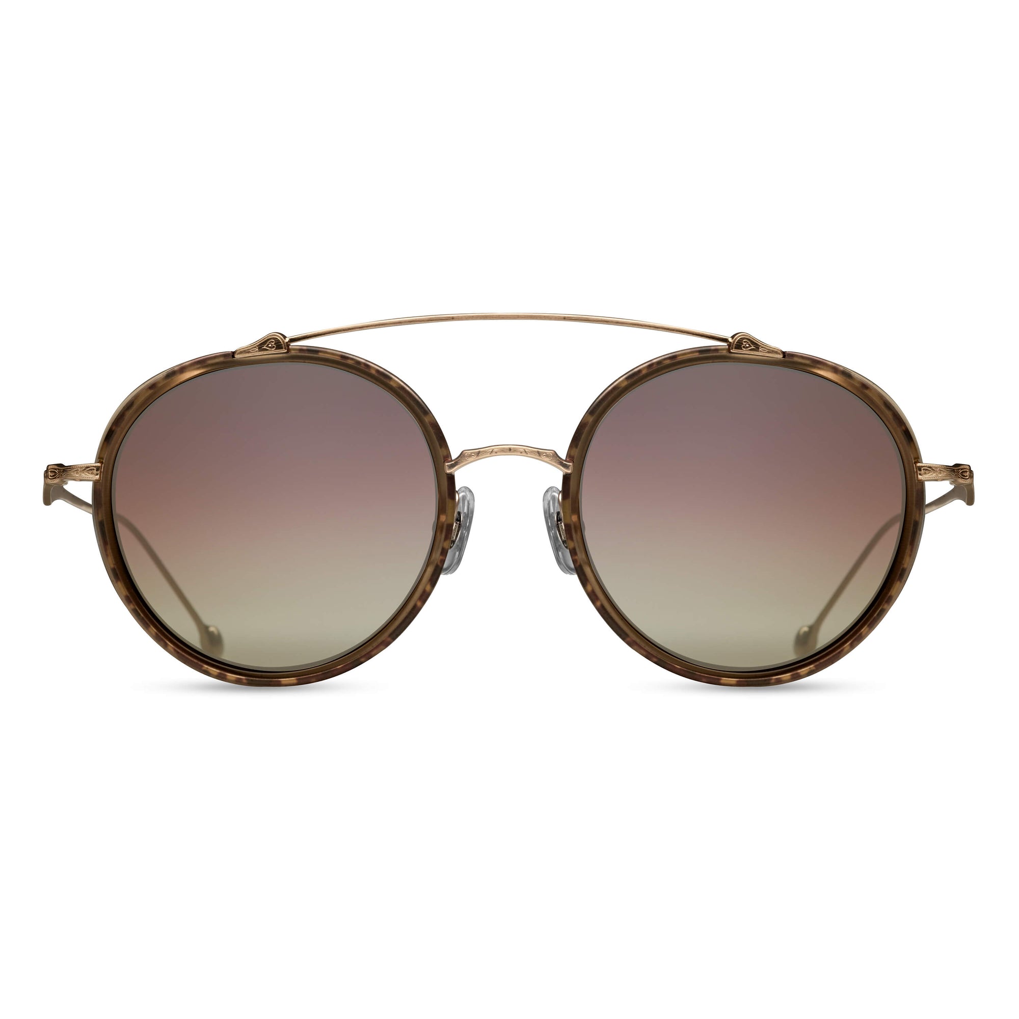 M3044-S Round Sunglass | Brushed Gold - Matte Caramel | Brown Gradient Gold Flash Lenses