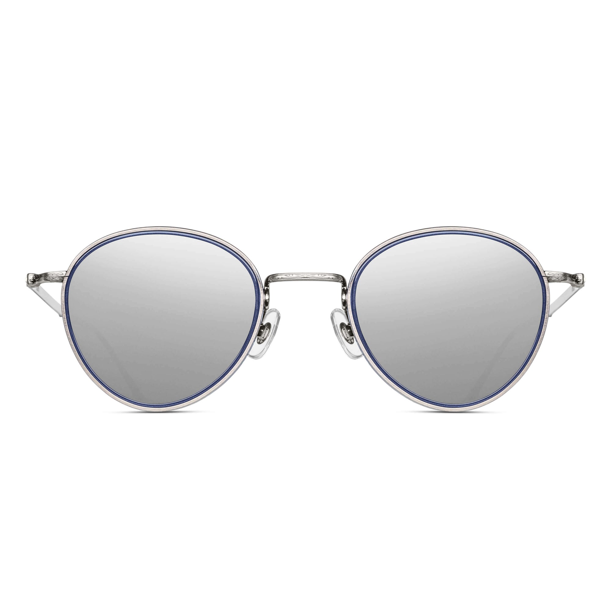 M3070 Panto Sunglass | Navy/Antique Silver | Silver Mirror Lens | 47MM