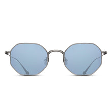 M3086 Geometric Sunglass | Antique Silver | Cobalt Blue Lenses