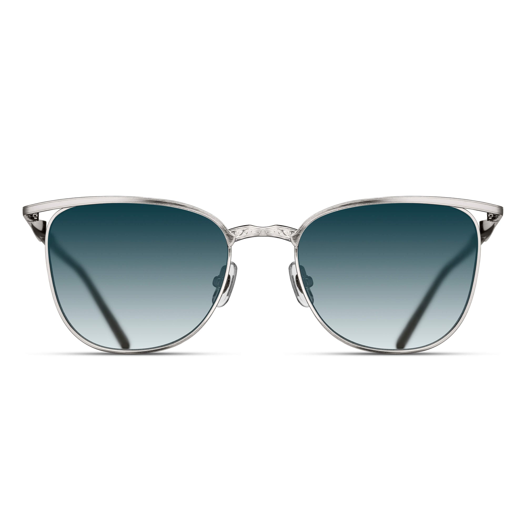 M3109 Panto Sunglass | Palladium White/Black | Blue Gradient Lenses