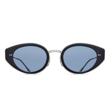 M3120 Cat Eye Sunglass | Matte Black - Brushed Silver | Cobalt Blue Lenses