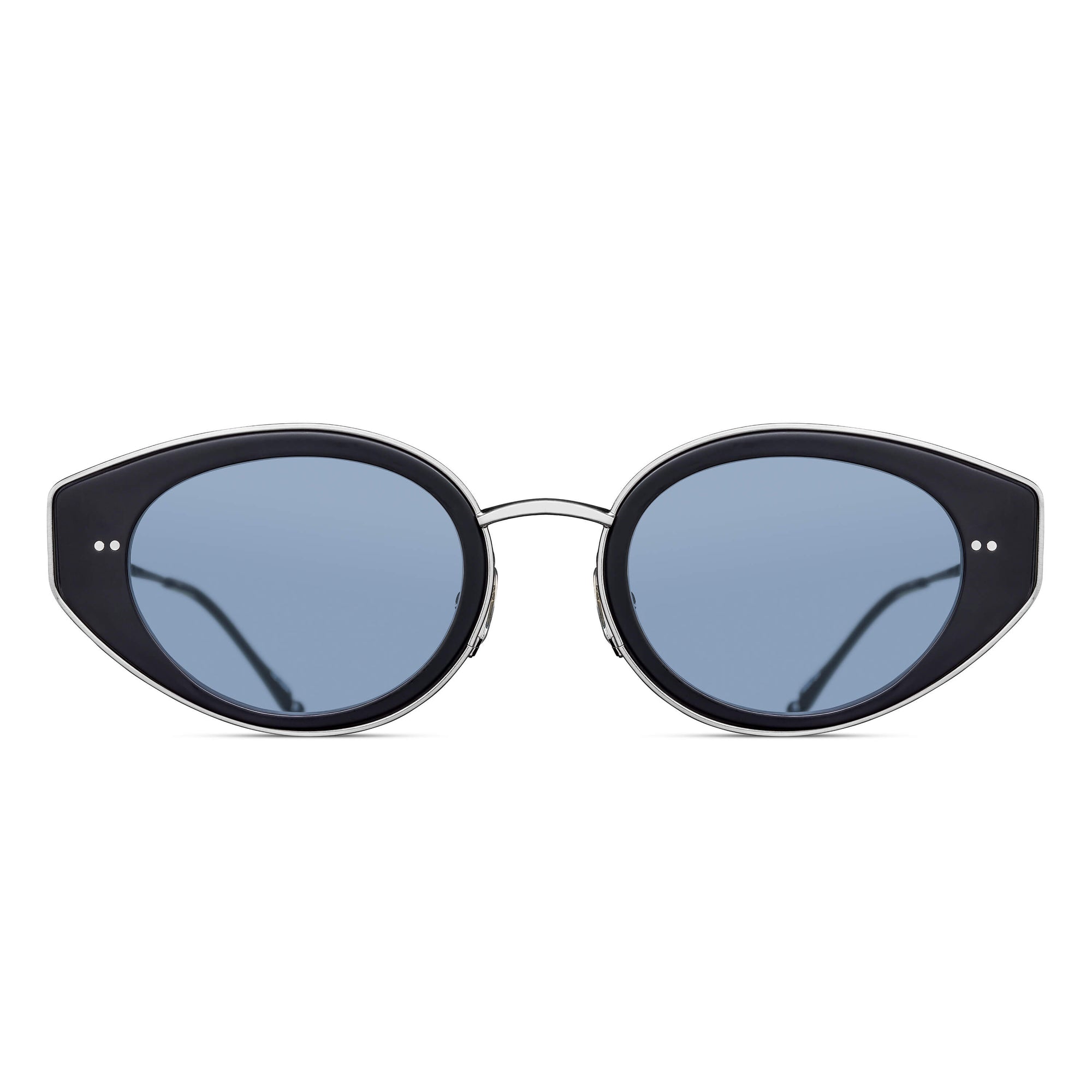 M3120 Cat Eye Sunglass | Matte Black - Brushed Silver | Cobalt Blue Lenses