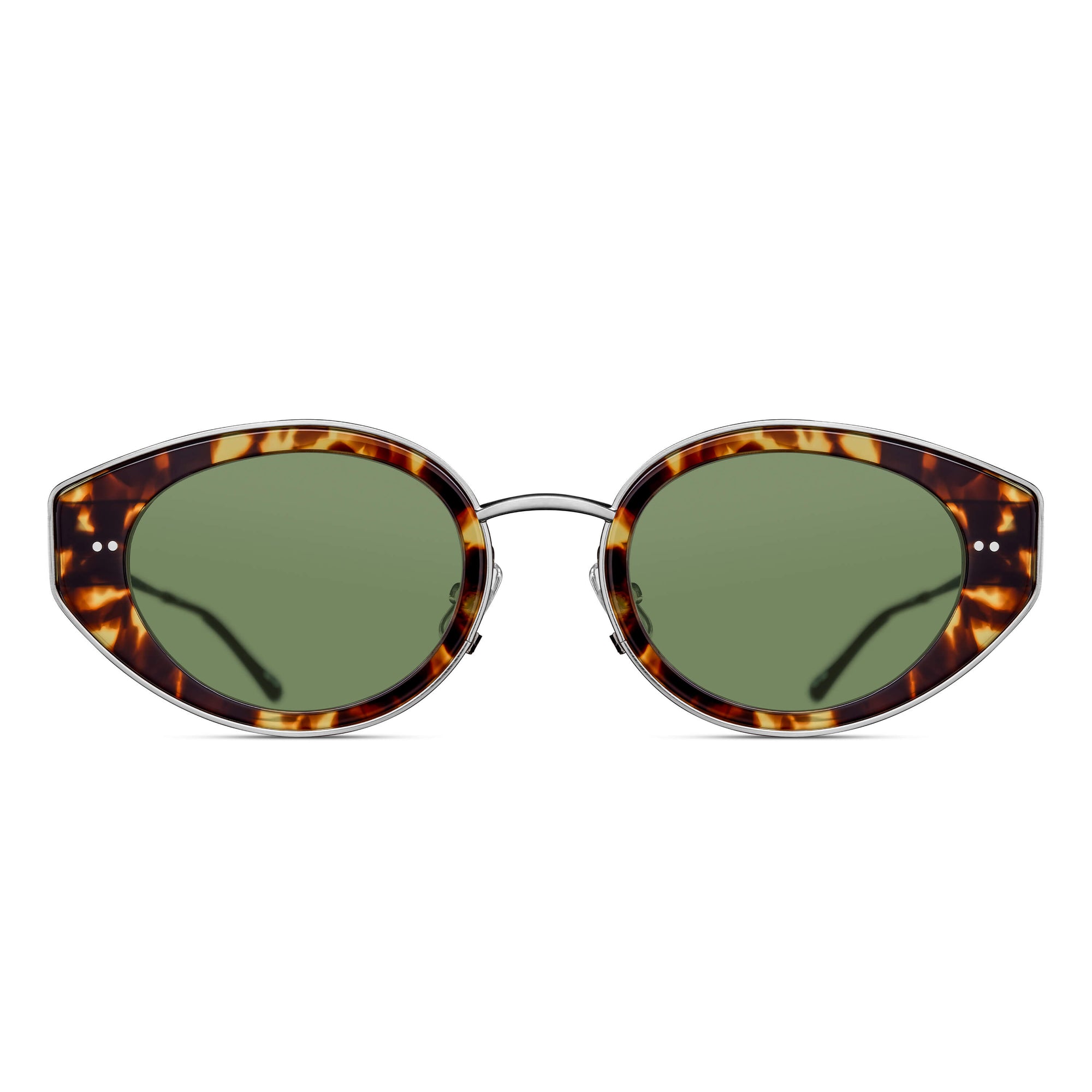 M3120 Cat Eye Sunglass | Tokyo Tortoise - Brushed Silver | Sage Green Lenses