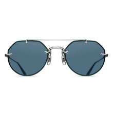 M3121 Geometric Sunglass | Bottle Green - Brushed Silver | Blue Grey Lenses