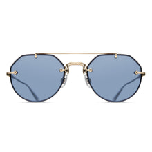 M3121 Geometric Sunglass | Black - Brushed Gold | Cobalt Blue Lenses