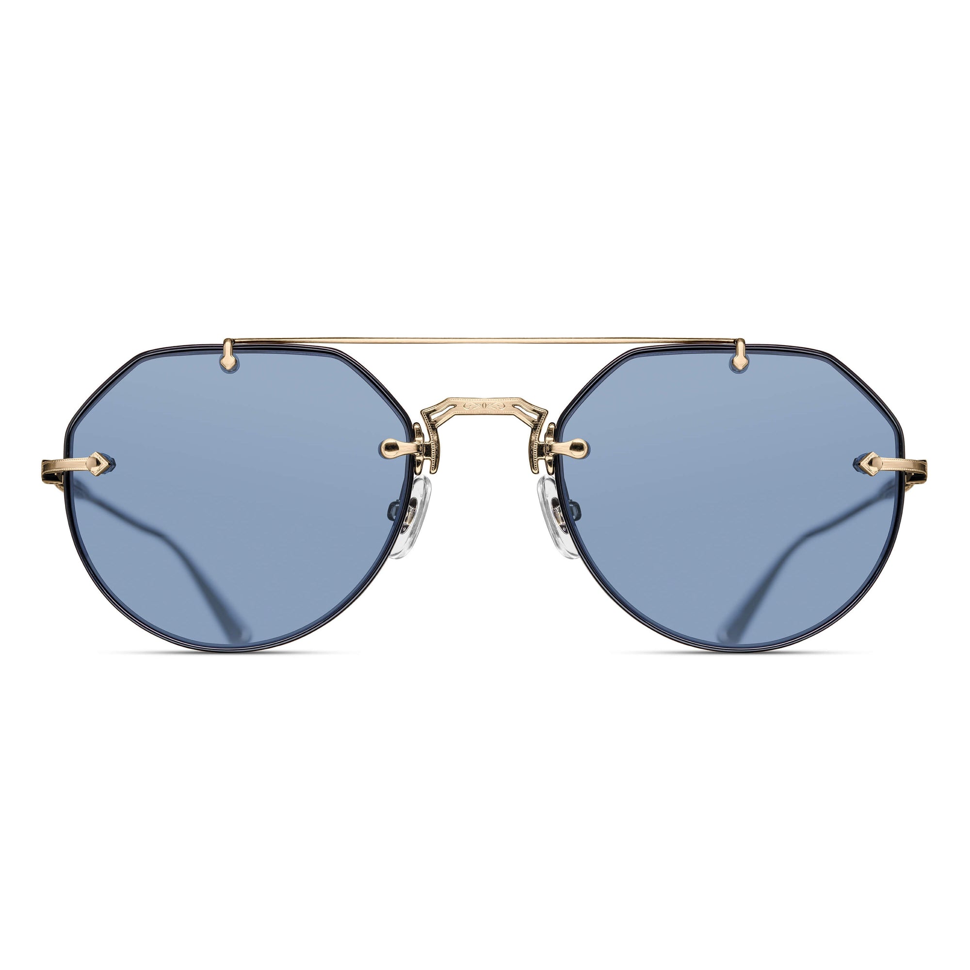 Unisex | M3121 Geometric Sunglass | Black/Brushed Gold | Cafe Cobalt Blue Lens | 53MM