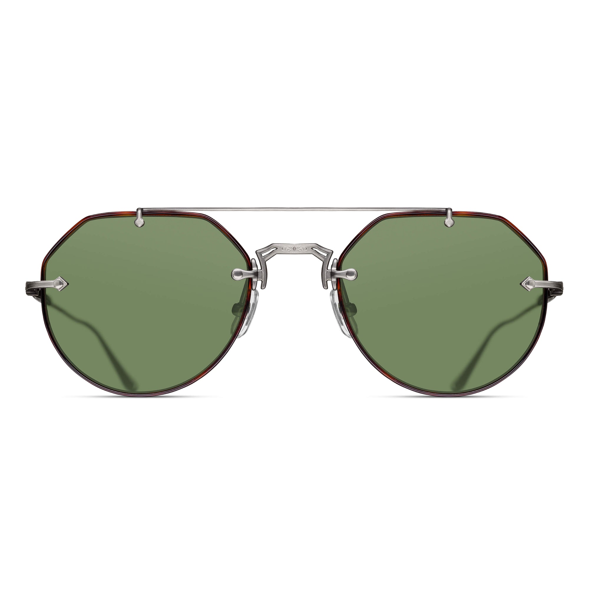 M3121 Geometric Sunglass | Dark Tortoise - Antique Silver | Sage Green Lenses