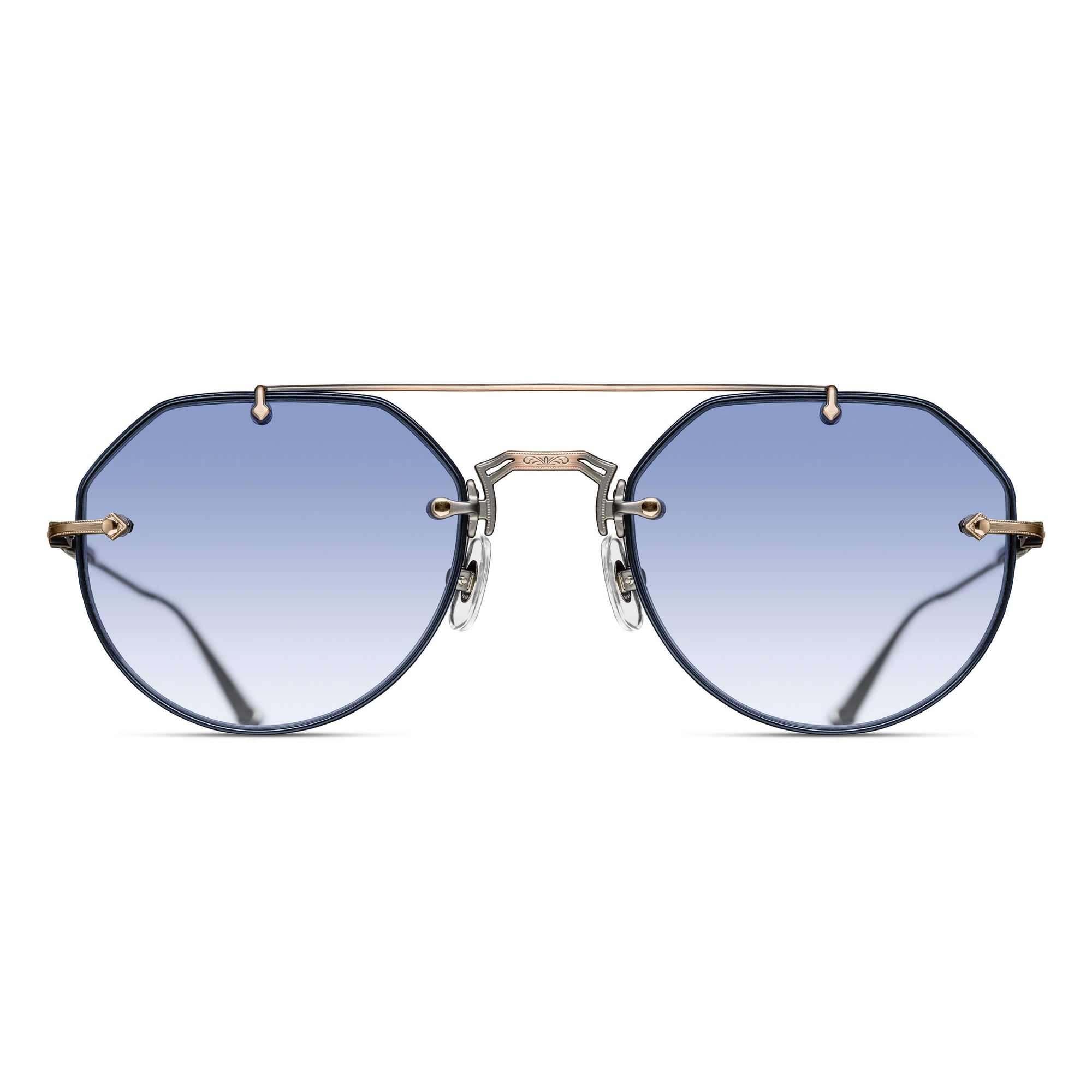 M3121 Geometric Sunglass | Navy - Antique Gold | Cafe Blue Gradient Lenses