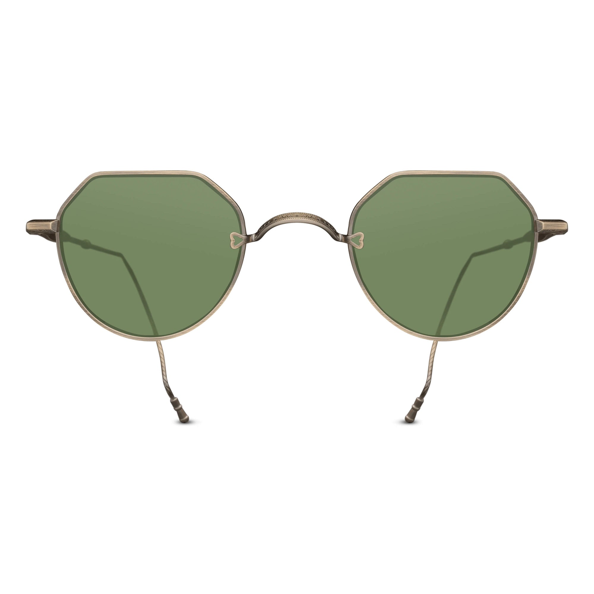 Unisex | M3132 Panto Sunglass | Antique Gold | Sage Green Lens | 46MM