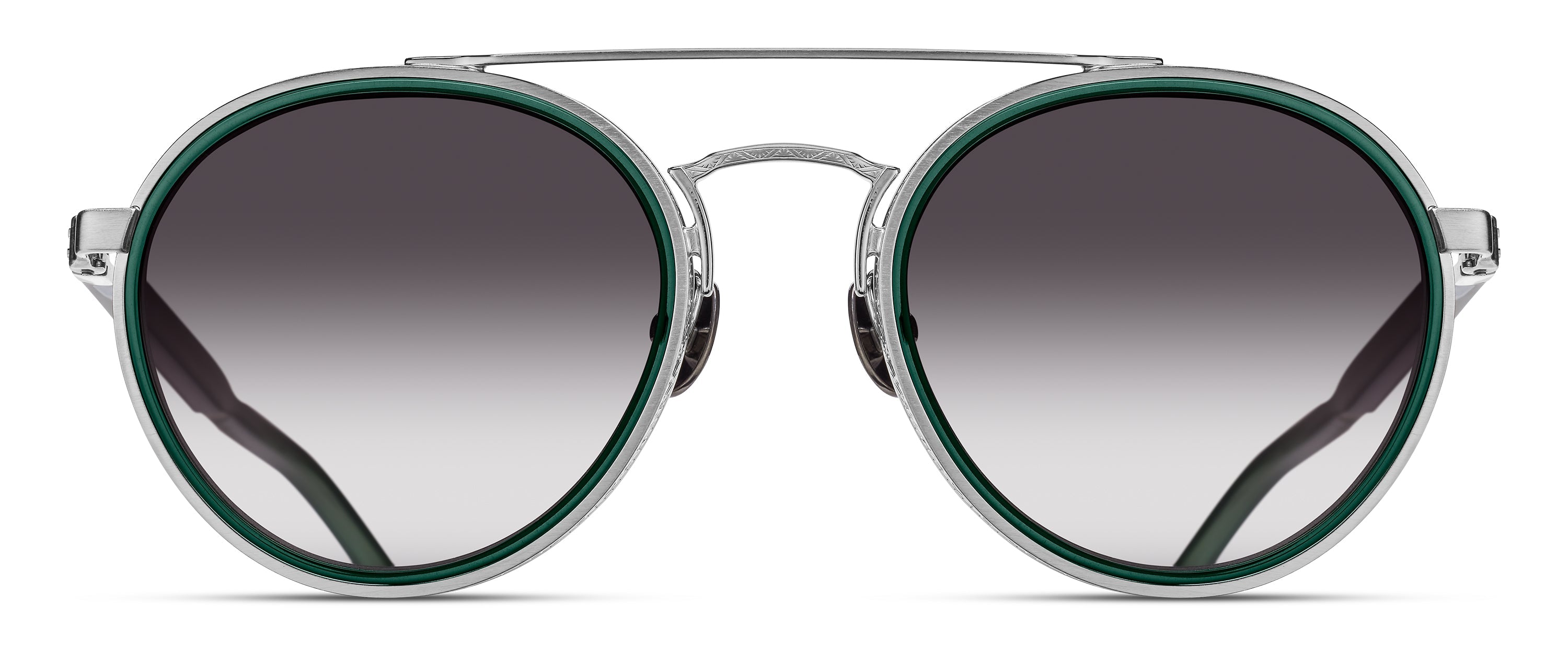 Unisex | M3156 Panto Sunglass | Brushed Silver/Bottle Green | Grey Gradient Lenses | 49MM
