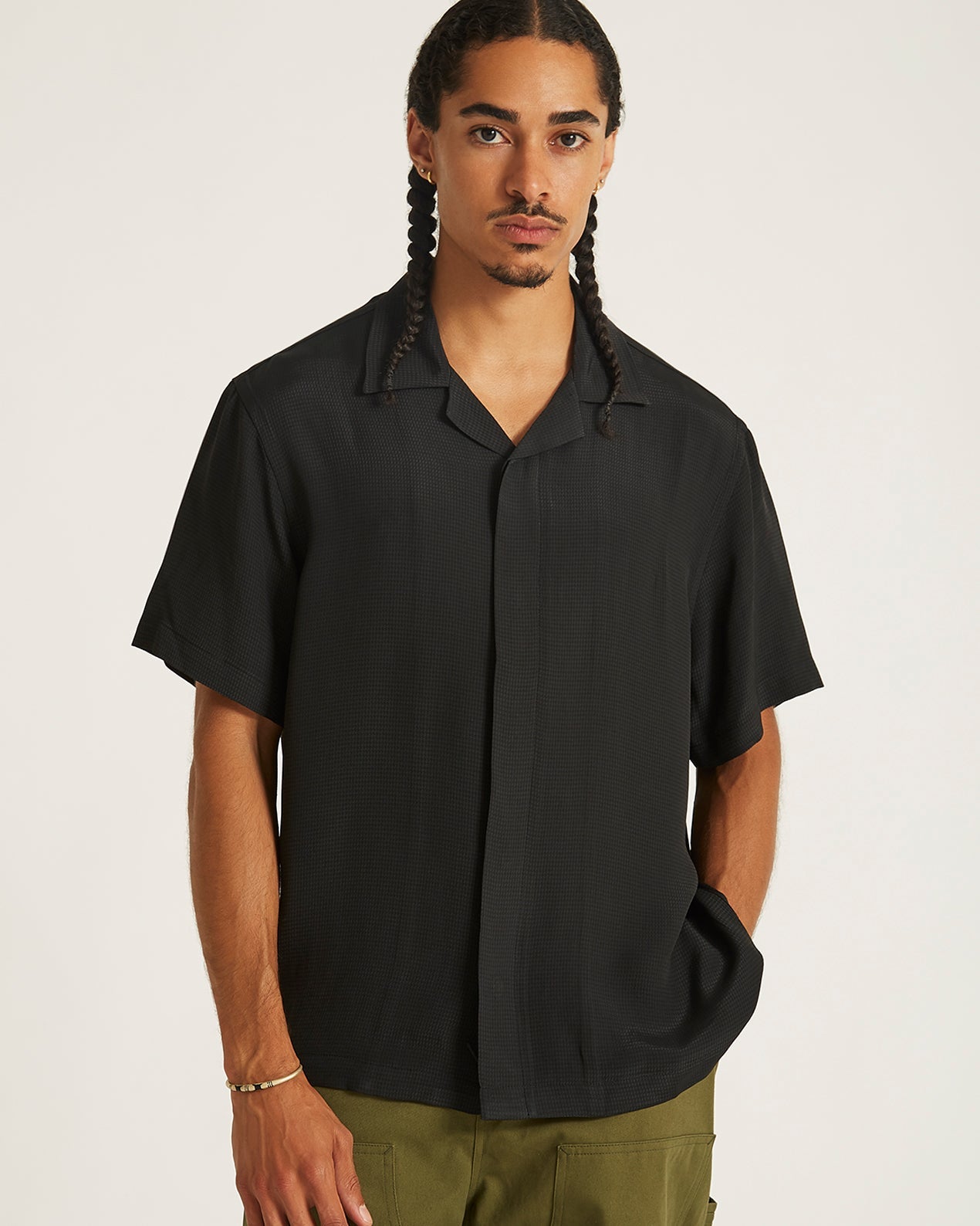 Mens | York Mini Houndstooth Short Sleeve Shirt | Black