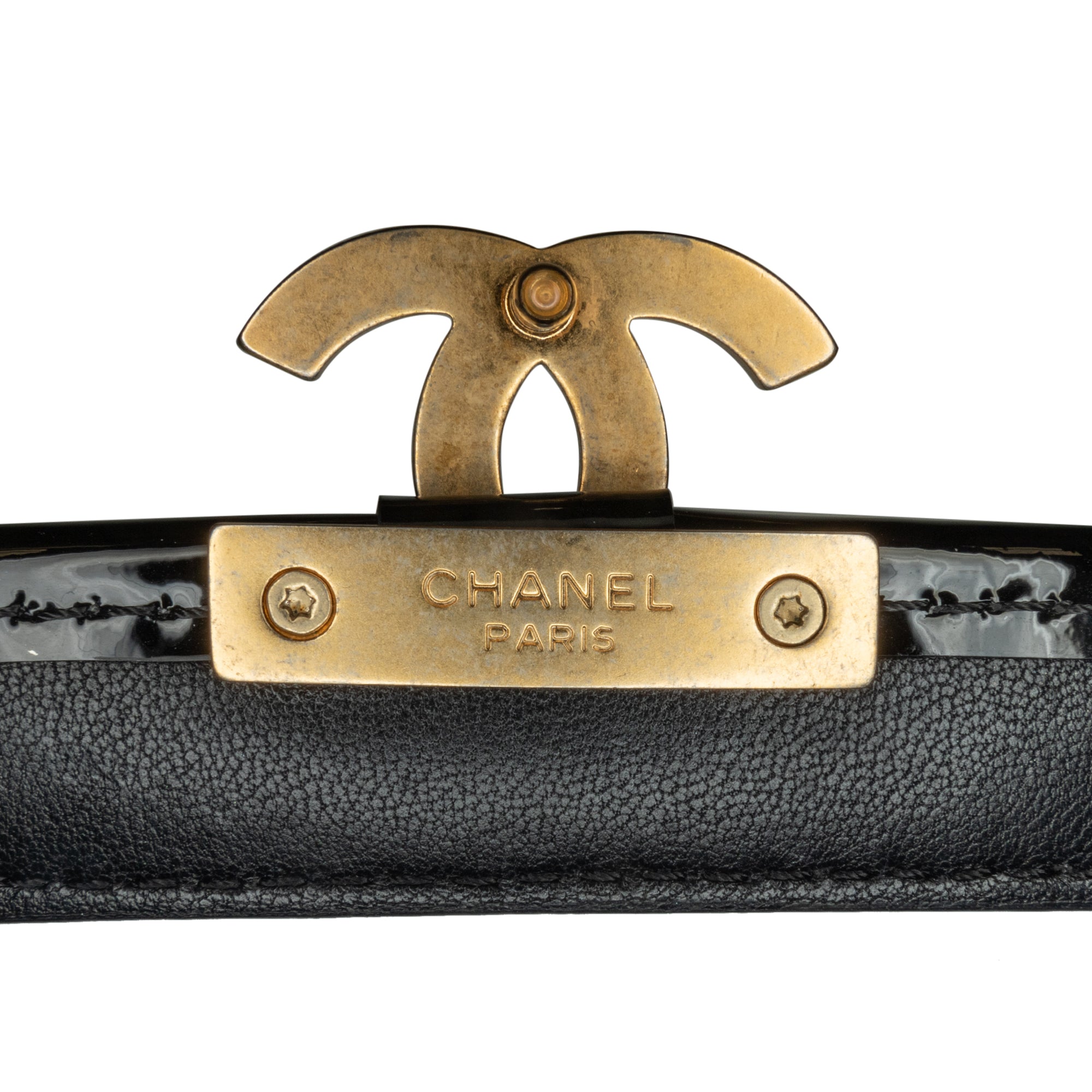 Chanel | Pre-Owned Mini Quilted Patent Graphic Catch Flap | Black