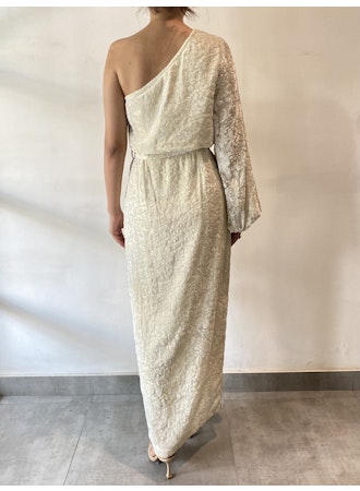 One Shoulder Long Sleeve Long Dress | White