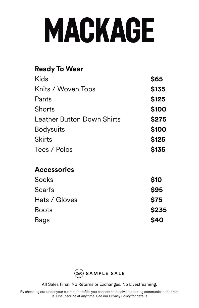 Price table