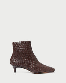 Marcella Espresso Woven Ankle Boot in espresso brown woven leather.