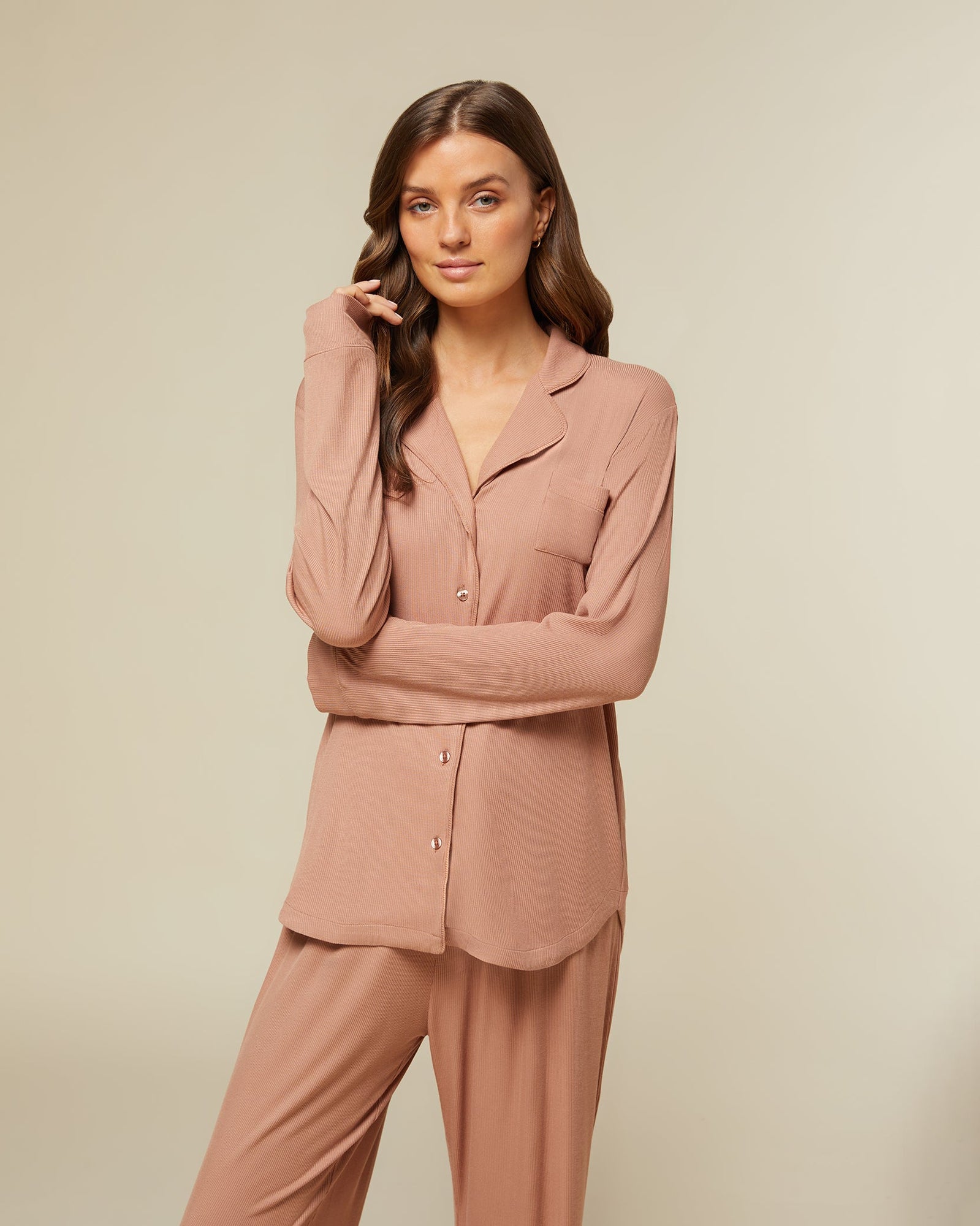 Long Sleeve Pajama Top | Camel