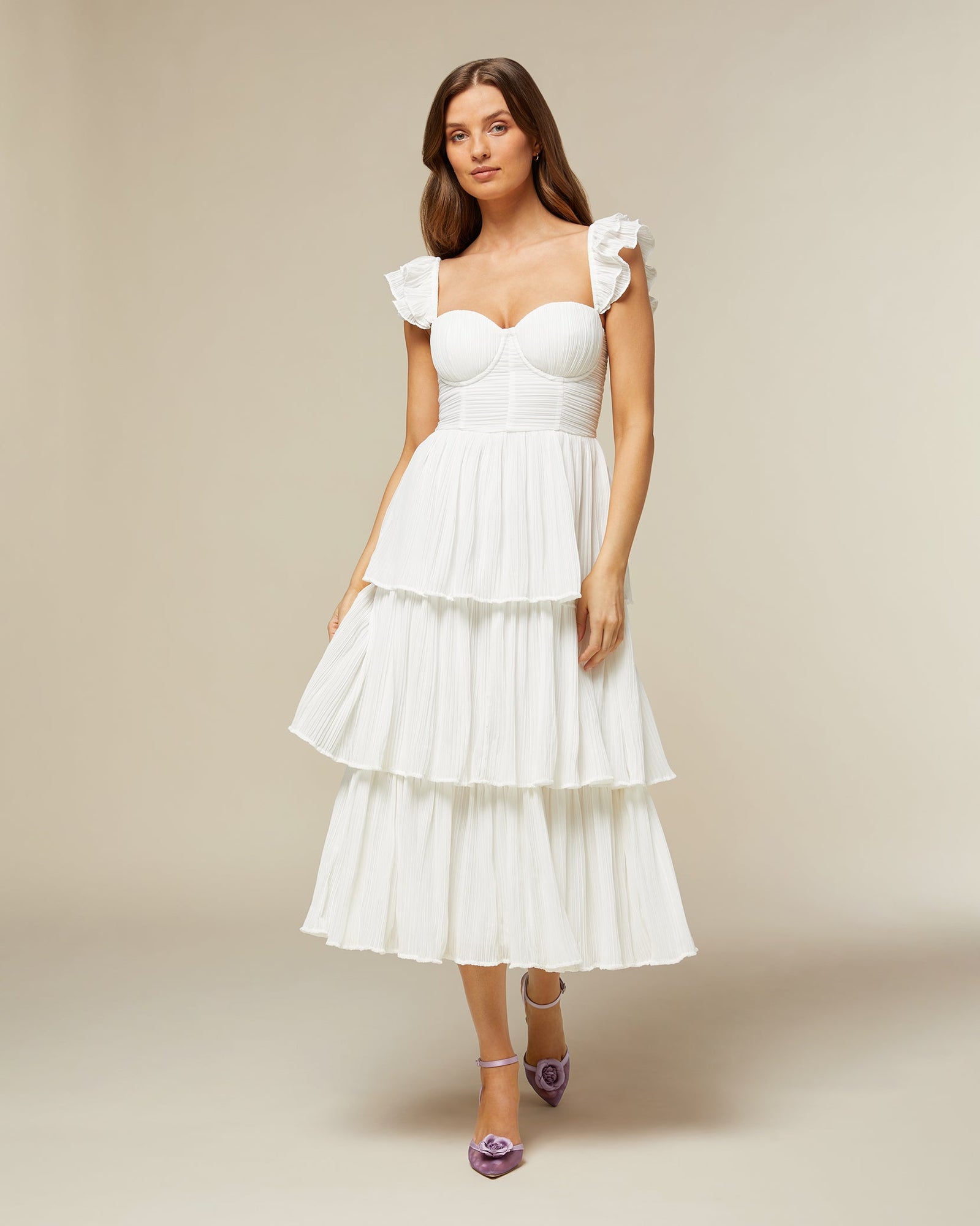 Corset Pleated Midi Dress | Antique White