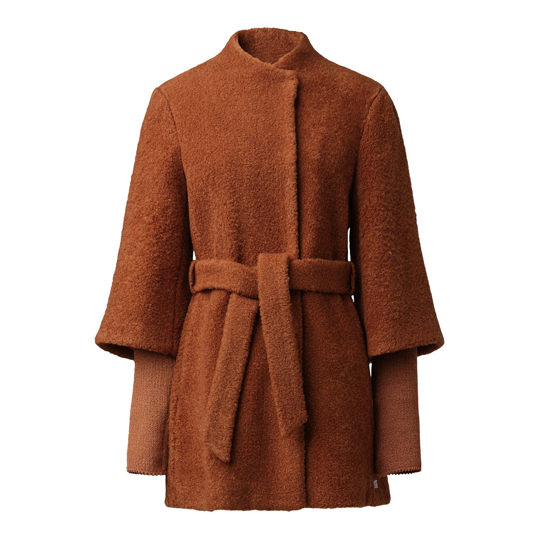 Mariah Semi-Fitted Wool Blend Sherpa Coat With Belt | Powder