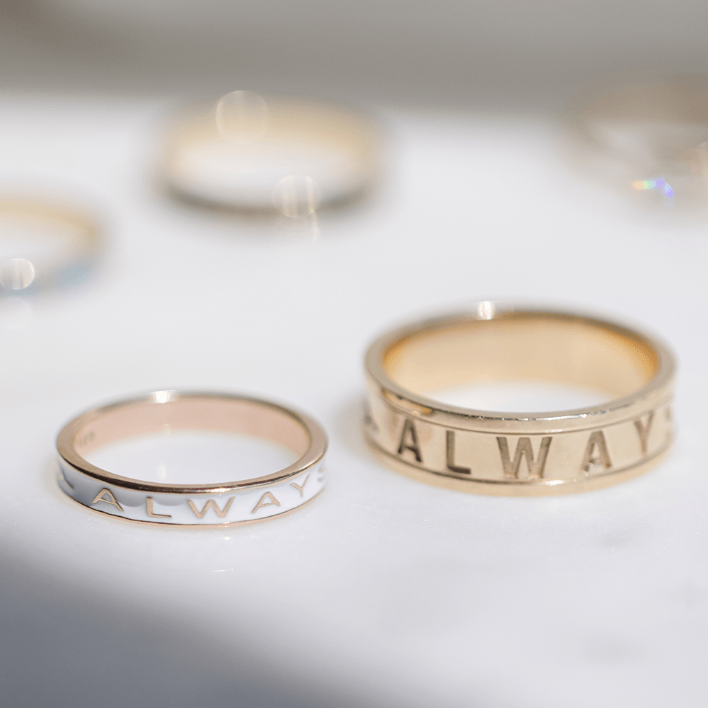 Women | "Always" Gold Memory Ring – White Enamel | 14k White Gold