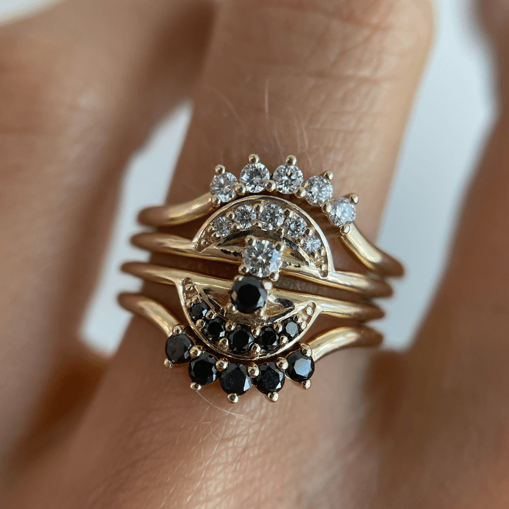 Women | Black Diamond Crown Ring | 14k White Gold