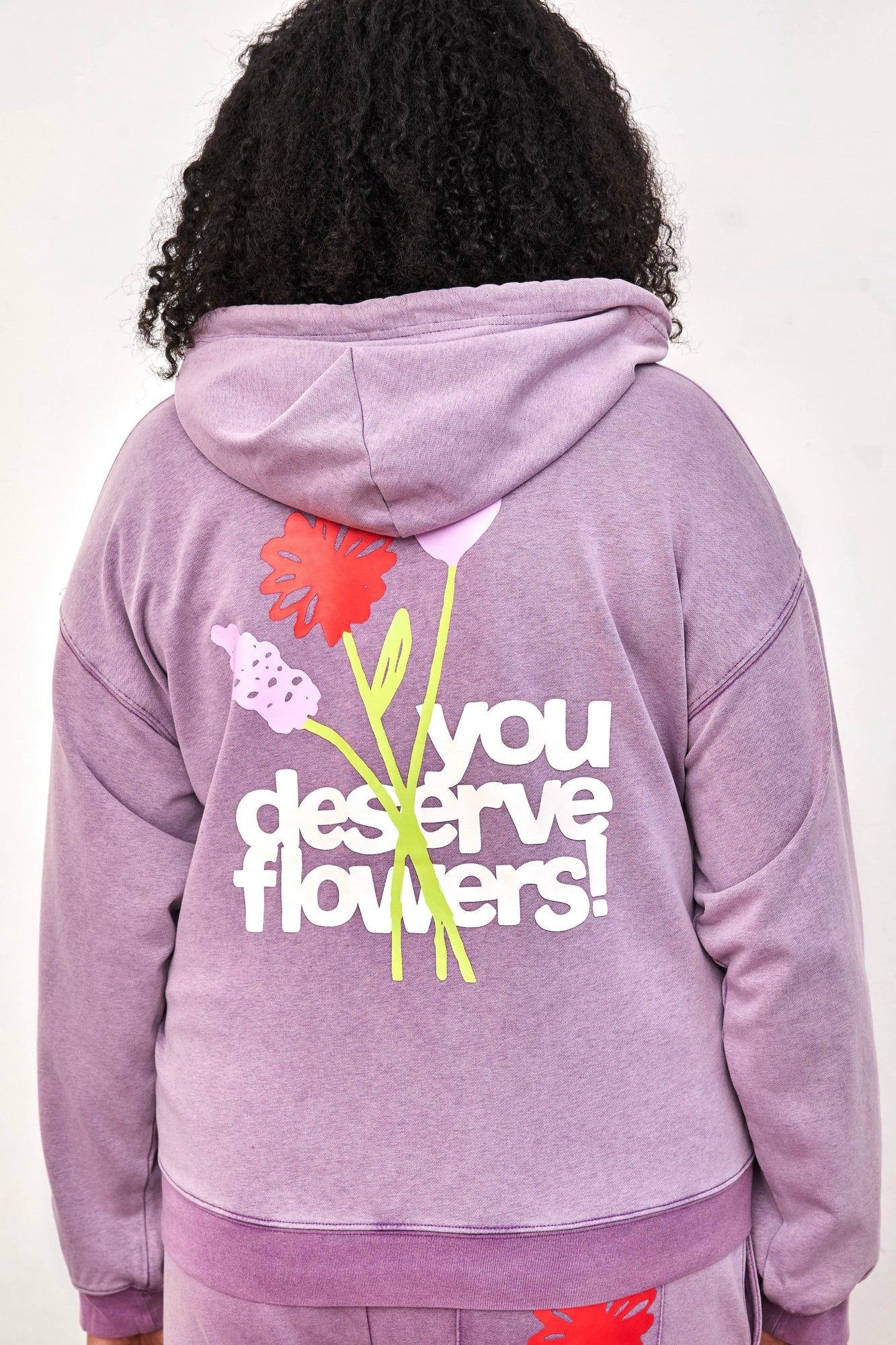 You Deserve Flowers Relaxed Notch-Neck Hoodie | Vintage Lilac