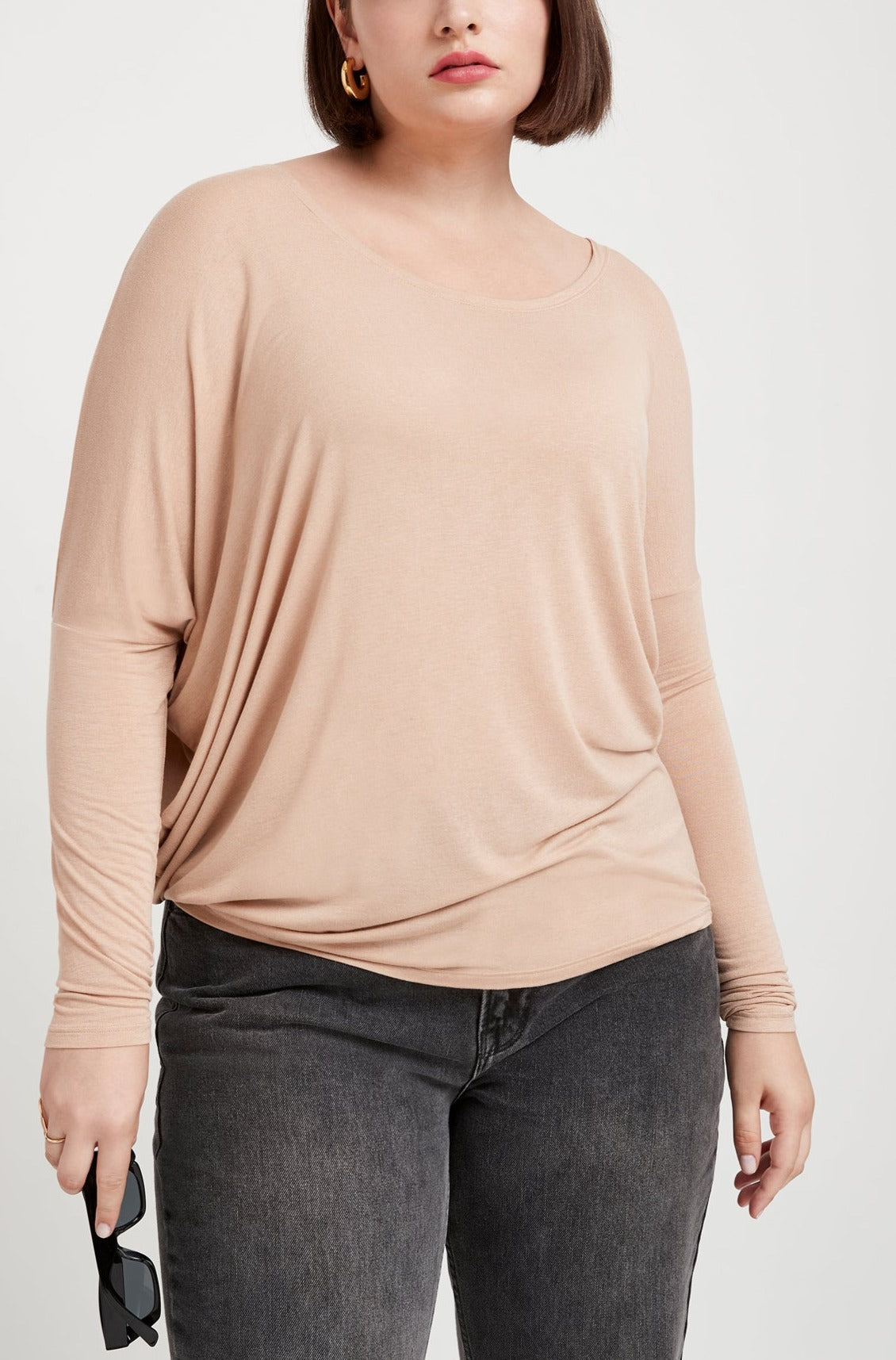 Off Shoulder Drape Tunic | Light Beige