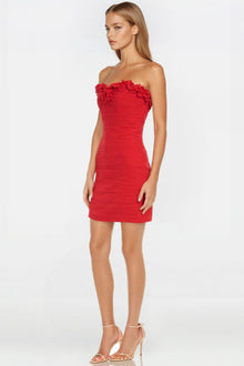 ONE33 SOCIAL | The Mia Strapless Ruffled Mini Dress | Red