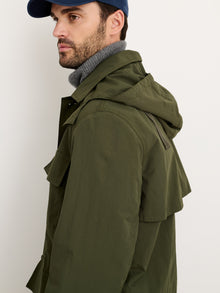Men | Irving Trench Coat | Water Resistant Nylon Army Olive