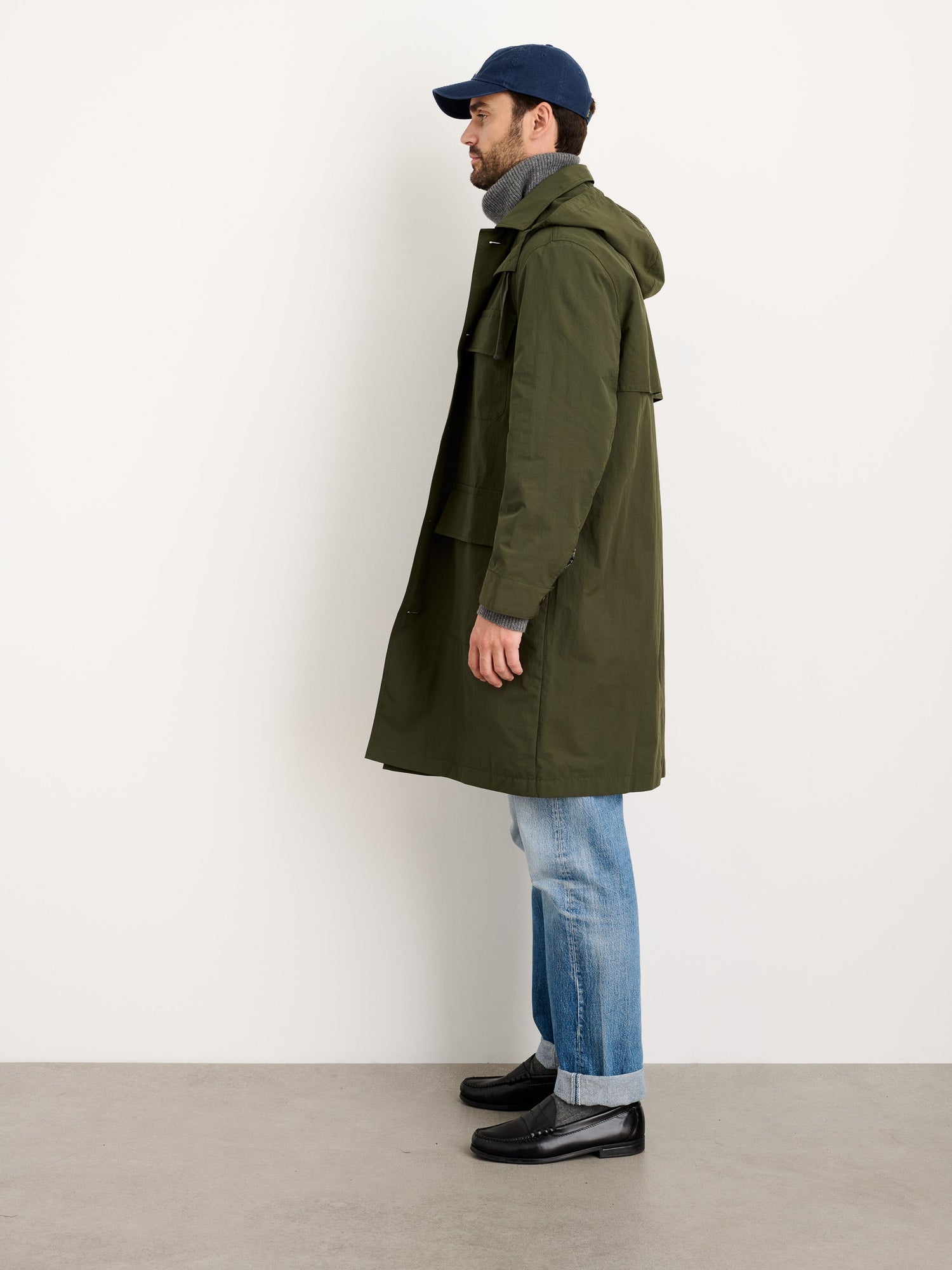 Men | Irving Trench Coat | Water Resistant Nylon Army Olive