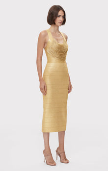 Disco Knit Fringe Midi Dress | Metallic Gold