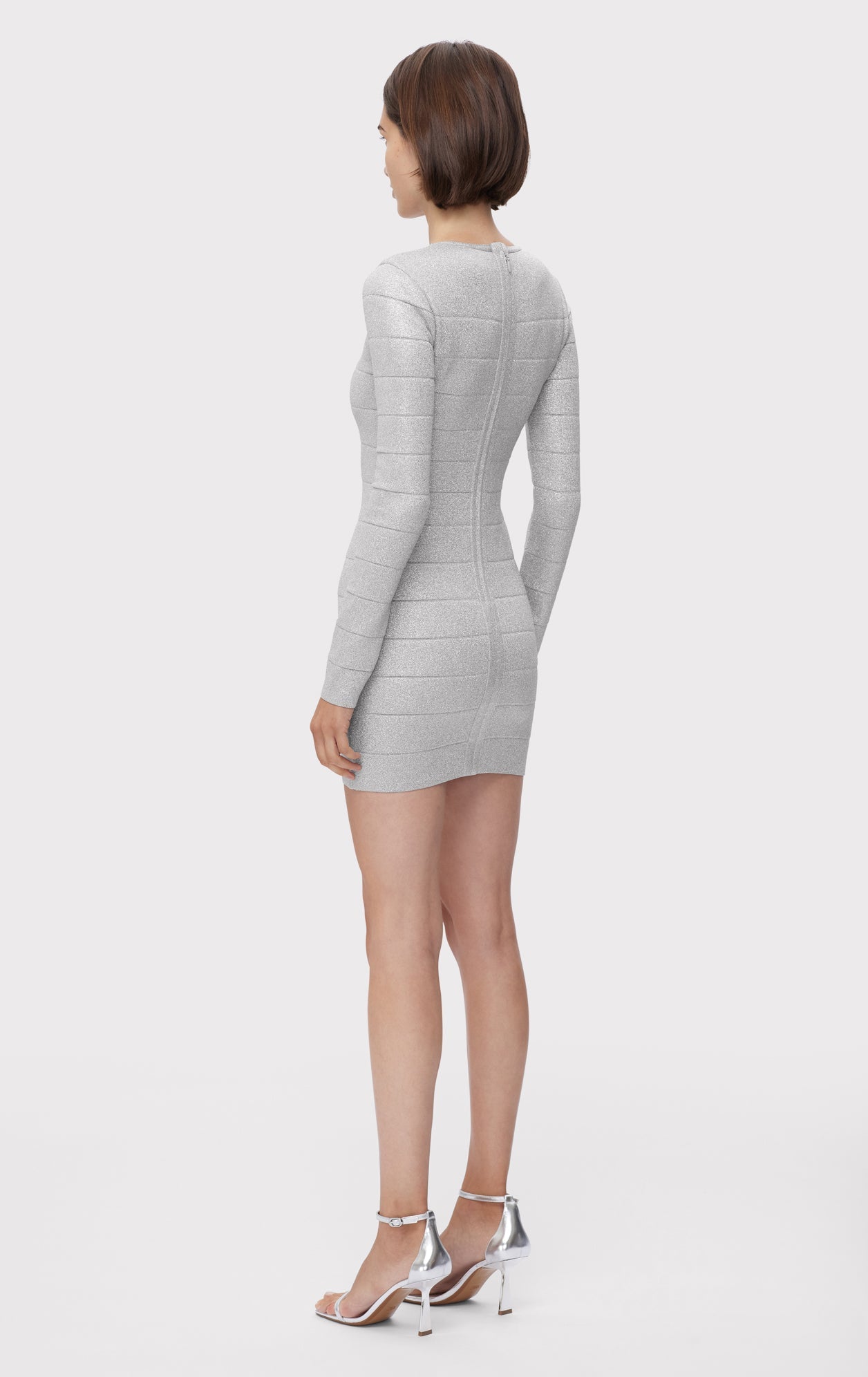 Disco Knit Crew Neck Mini Dress | Metallic Silver