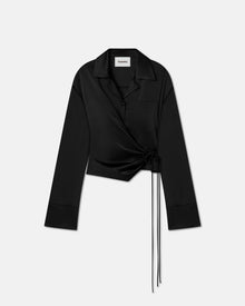 Merano Slip Satin Wrap Shirt | Black