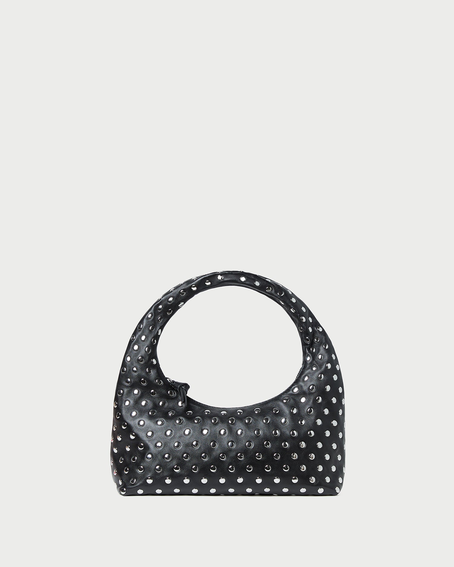 Mercer Black/Silver Leather Shoulder Bag in black leather with silver studs.