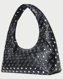 Mercer Black/Silver Leather Shoulder Bag in black leather with silver studs.
