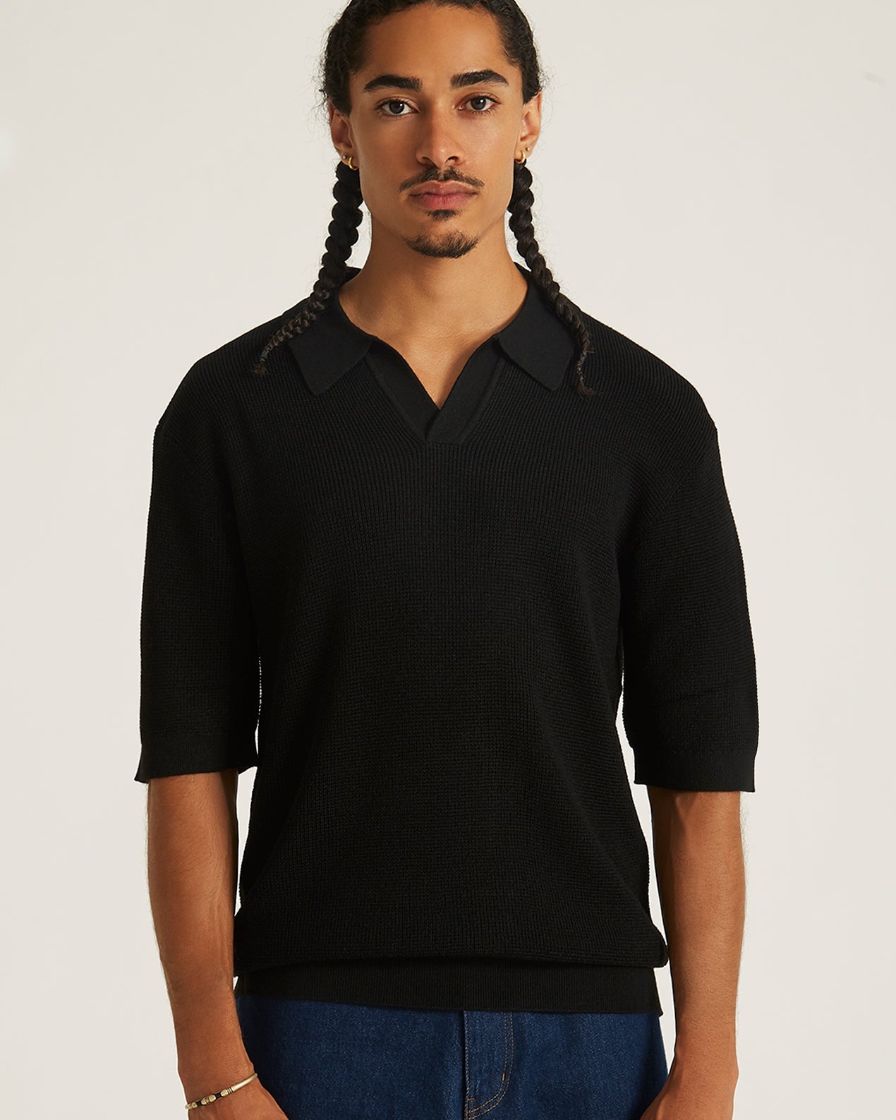 Mens | Alex Merino Wool Open Placket Polo | Black
