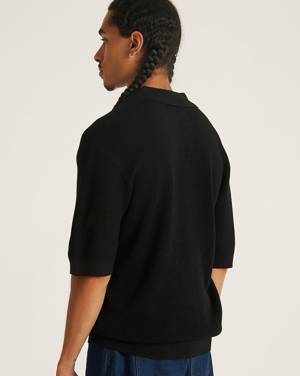 Mens | Alex Merino Wool Open Placket Polo | Black