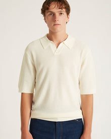 Ivory | Alex Merino Wool Open Placket Polo