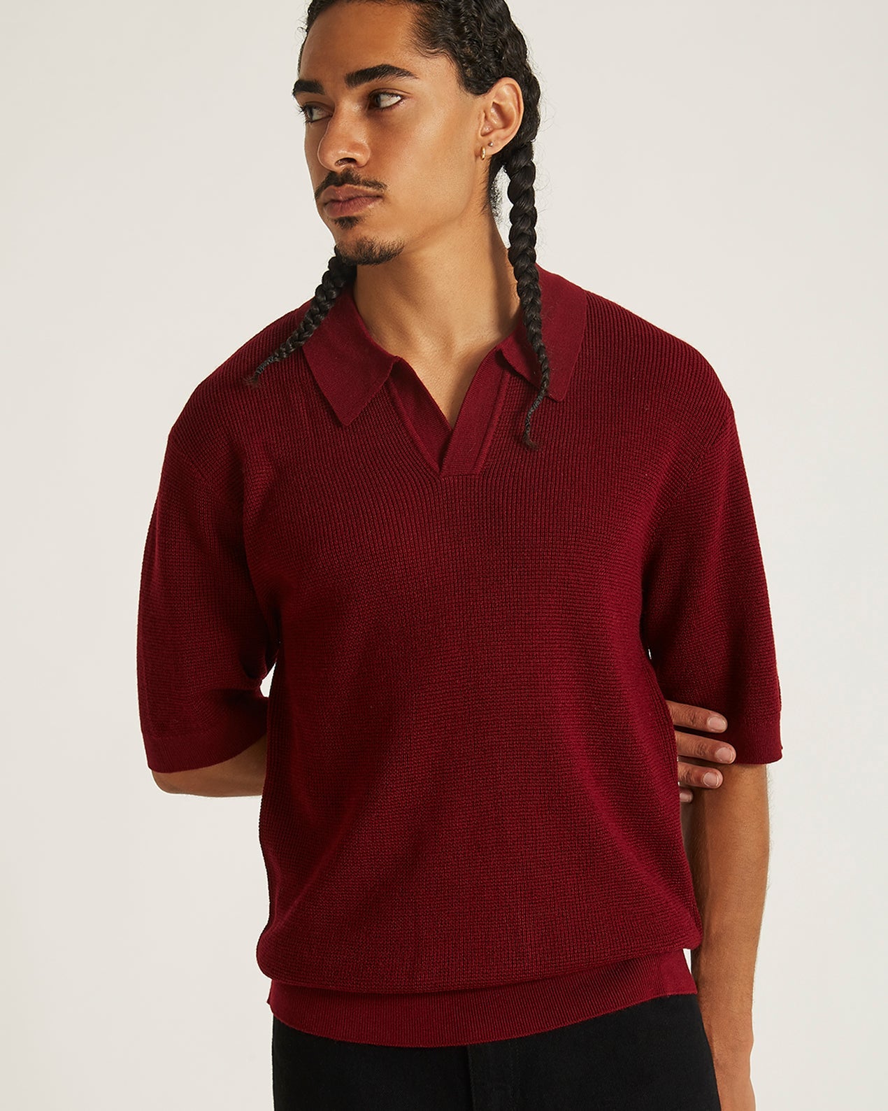 Mens | Alex Merino Wool Open Placket Polo | Rhubarb