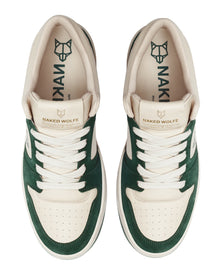 Mens | CM-01 Leather/Cow Suede Combo Sneaker | Bone/Green